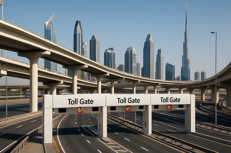 Modern toll road infrastructure in Dubai, UAE Modern toll road infrastructure in Dubai, UAE