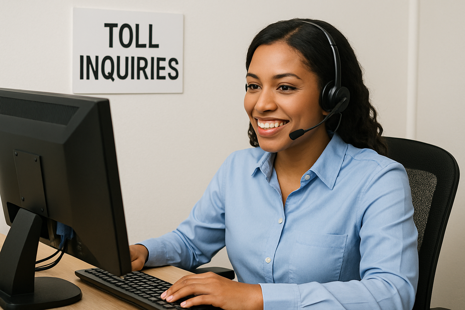 Customer service representative assisting with toll inquiries