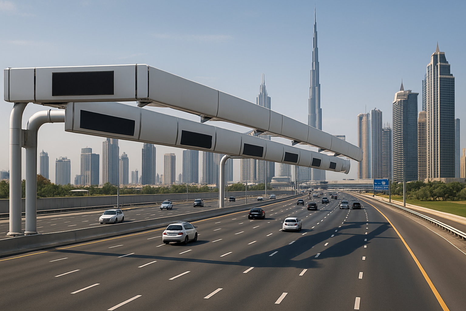 Dubai highway with electronic toll gates